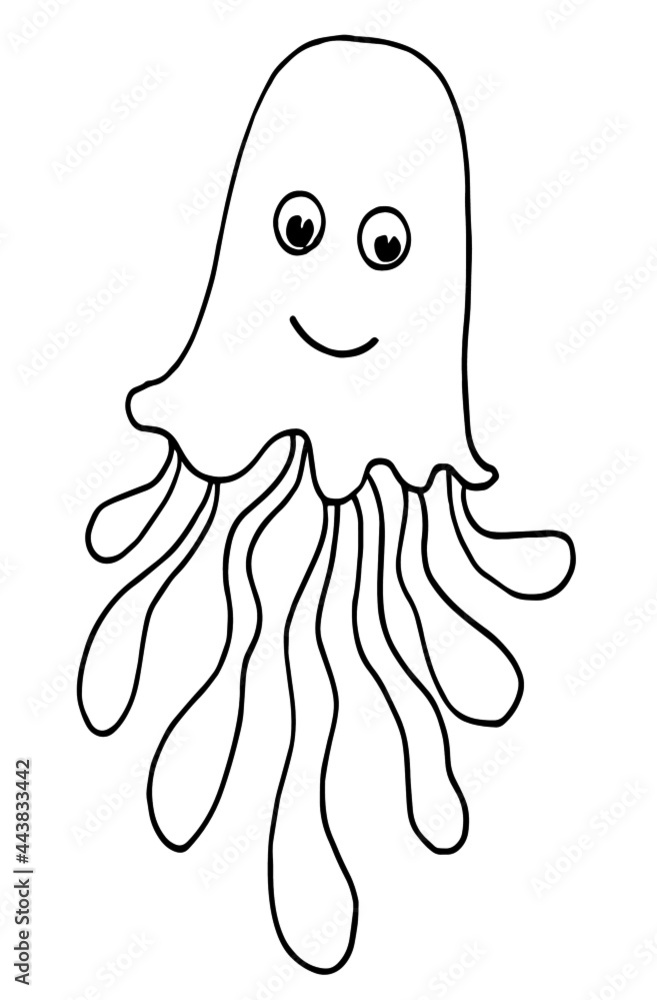 Black and white hand-drawn funny jellyfis Black and white hand-drawn funny jellyfis
