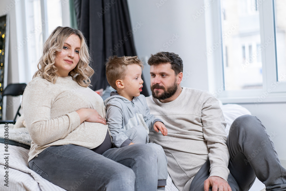 Happy family concept Mother father and son have fun at home Happy family concept Mother father and son have fun at home