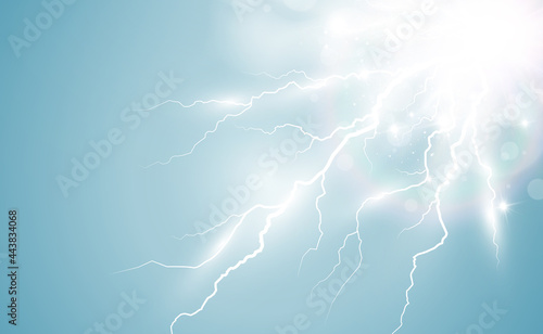 Vector image of realistic lightning. Flash of thunder on a transparent background.	
