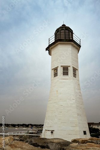 Scituate Lighthouse in Scituate, Massachusetts. Historic Landmark Navigational Facility in America. 