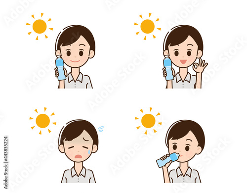 熱中症対策をする男性のイラスト