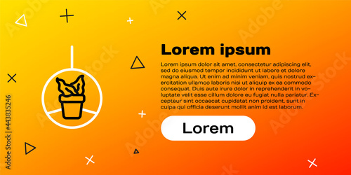 Line Plant in hanging pot icon isolated on yellow background. Decorative macrame handmade hangers for flower pot, hang indoor plants. Colorful outline concept. Vector