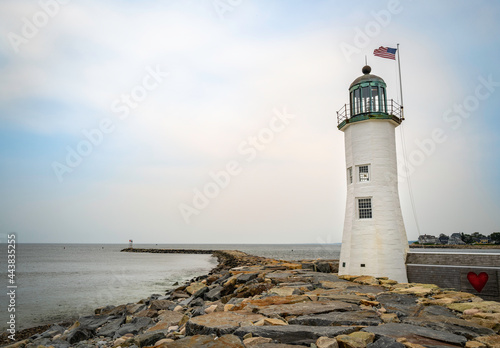 Scituate Lighthouse in Scituate, Massachusetts. Historic Landmark Navigational Facility in America. 