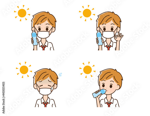 熱中症対策をする男性のイラスト