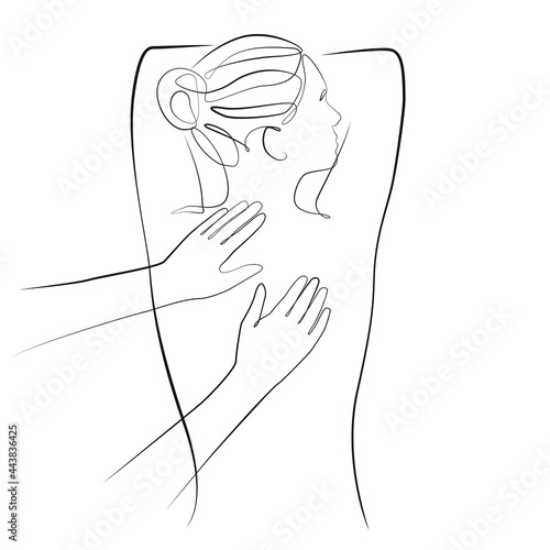 Manual body massage line art on white isolated background
