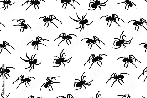 Black spiders, insect pattern. Seamless Vector illustration. © Karine