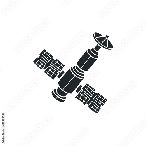 Satellite Icon Silhouette Illustration. Space Technology Vector Graphic Pictogram Symbol Clip Art. Doodle Sketch Black Sign.