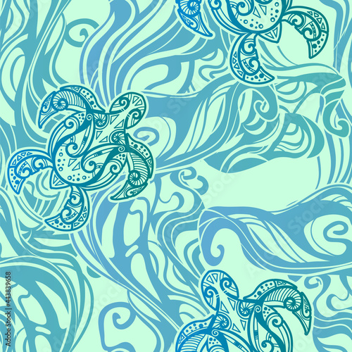 Sea turtle seamless pattern