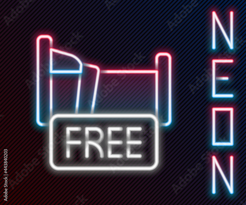 Glowing neon line Free overnight stay house icon isolated on black background. Colorful outline concept. Vector