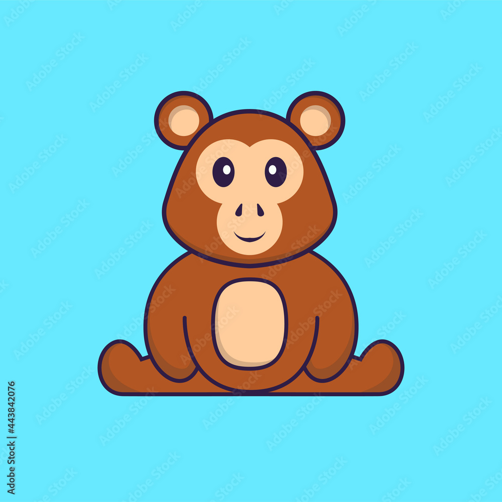 Cute monkey is sitting. Animal cartoon concept isolated. Can used for t-shirt, greeting card, invitation card or mascot. Flat Cartoon Style Cute monkey is sitting. Animal cartoon concept isolated. Can used for t-shirt, greeting card, invitation card or mascot. Flat Cartoon Style