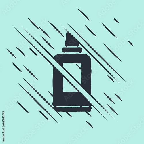 Black Plastic bottle for laundry detergent, bleach, dishwashing liquid or another cleaning agent icon isolated on green background. Glitch style. Vector