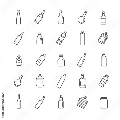 Bottle, packaging collection -outline flat vector icons.