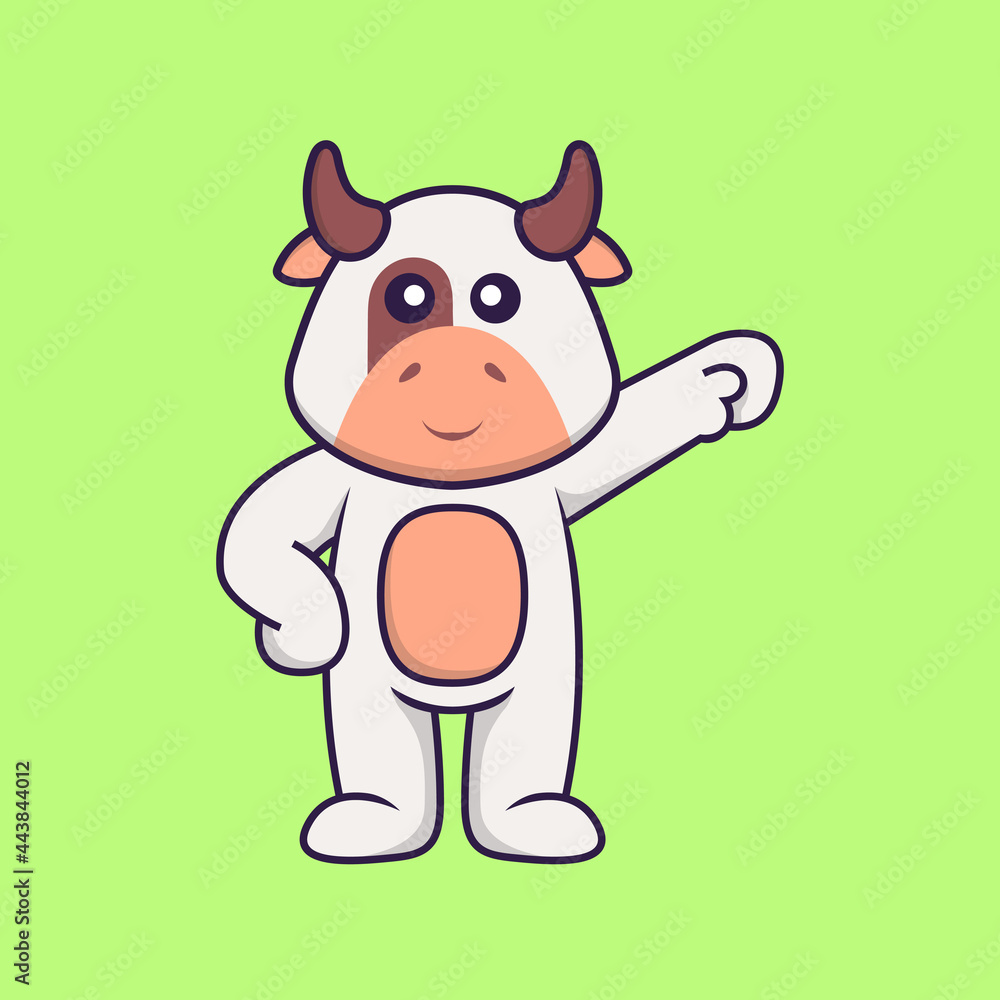 Fototapeta premium Cute cow hero. Animal cartoon concept isolated. Can used for t-shirt, greeting card, invitation card or mascot. Flat Cartoon Style