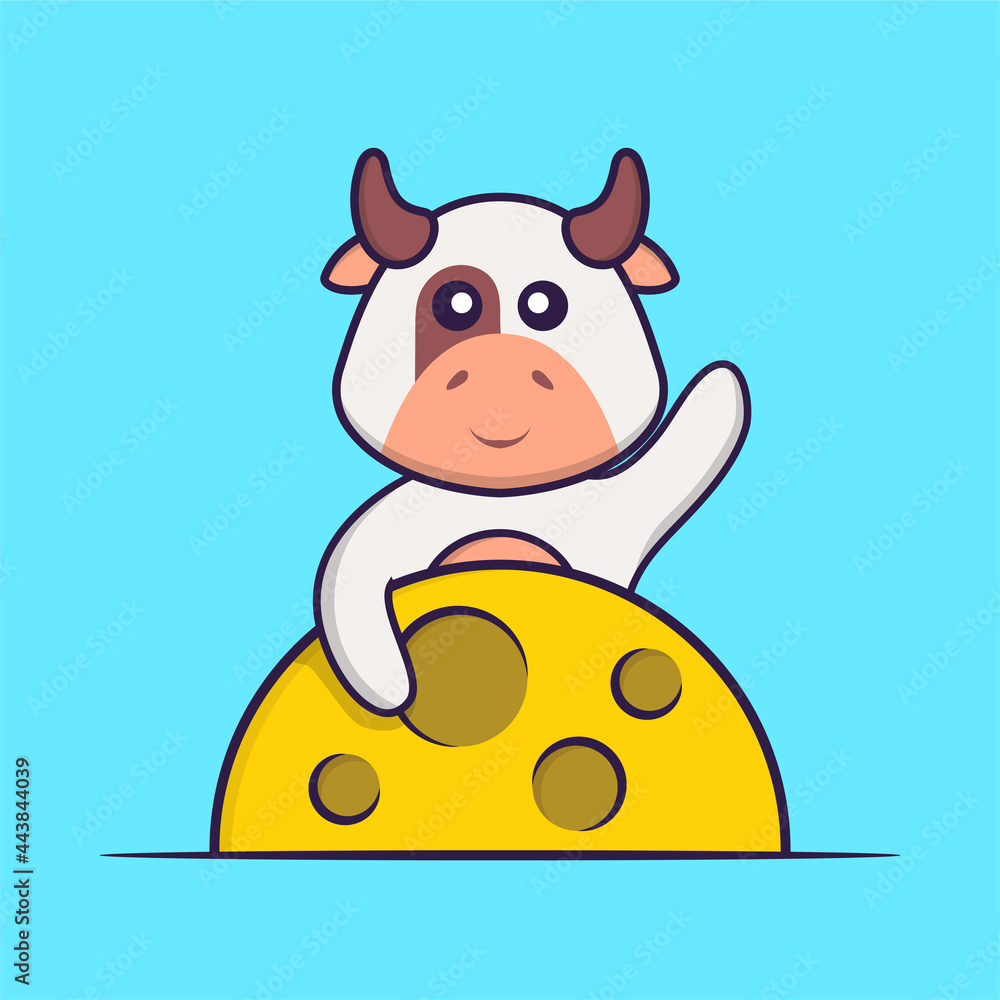 Cute cow is on the moon. Animal cartoon concept isolated. Can used for t-shirt, greeting card, invitation card or mascot. Flat Cartoon Style Cute cow is on the moon. Animal cartoon concept isolated. Can used for t-shirt, greeting card, invitation card or mascot. Flat Cartoon Style