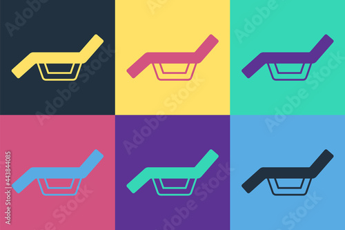 Pop art Sunbed icon isolated on color background. Sun lounger. Vector