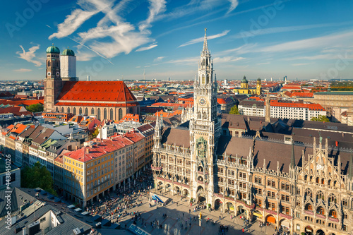 Aerial view of Munchen: New Town Hall and Frauenkirche