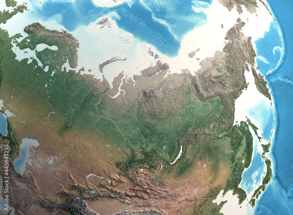 Fototapeta Physical Map Of North Asia Siberia And Russia With High Resolution Details