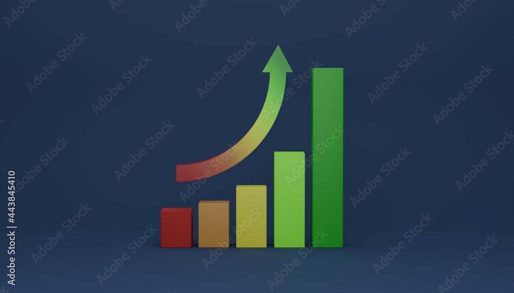 Increase graph with gradient point up arrow concept of business profit 3D rendering illustration Increase graph with gradient point up arrow concept of business profit 3D rendering illustration