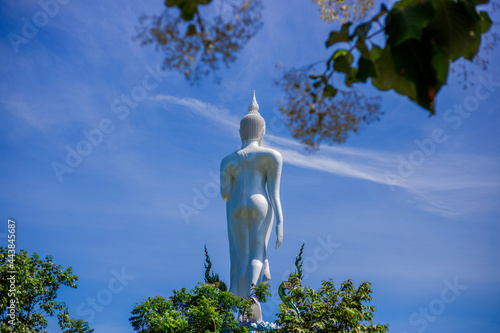 Background of Thailand's Chonburi religious attractions (Wat Khao Phra Khru viewpoint), with beautiful Buddha and Phaya Naga statues, tourists always come to make merit and take pictures at night. photo