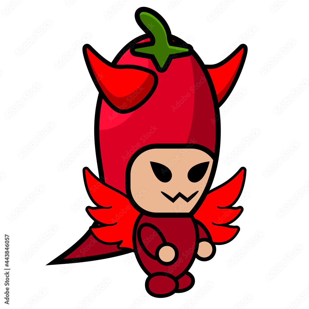 Naklejka premium red chili devil mascot costume character cartoon vector