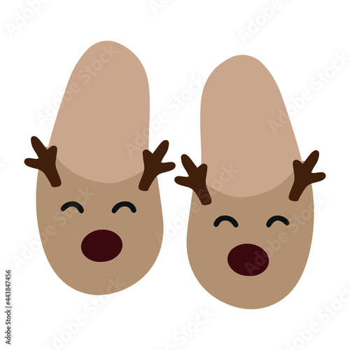 Single design element - christmas slippers witn deer. Winter vector illustration for sticker, pattern, banner, invitation. Cute christmas design element.