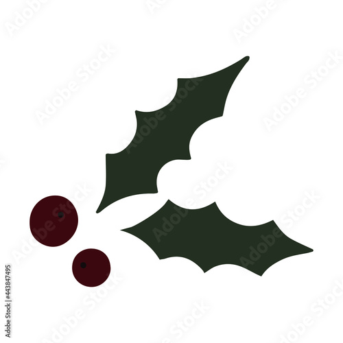 Single design element - holly berries. Christmas illustration for sticker, banner, pattern, invitation. Floral winter design element.