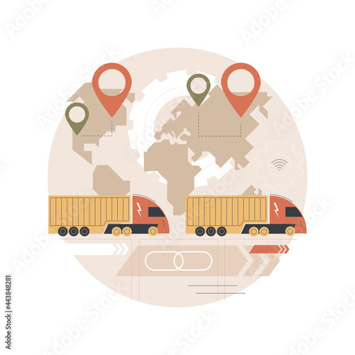 Truck platooning abstract concept vector illustration. Autonomous driving, modern logistics technology, connectivity, electric truck, driverless vehicle, automated highway abstract metaphor.