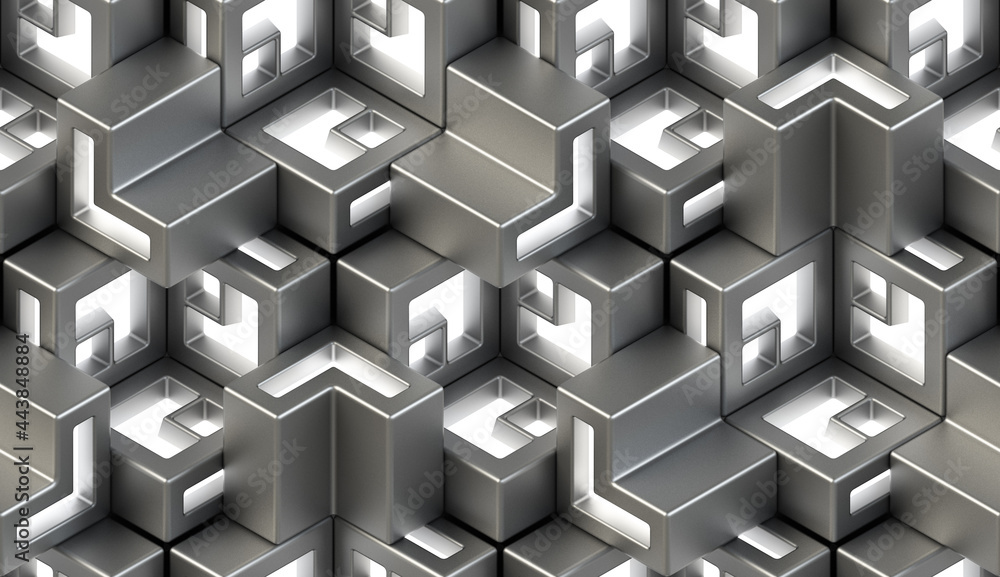 3d brushed metal cubes with white lighting - seamless abstract pattern 