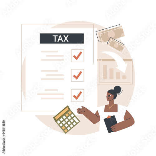 Tax form abstract concept vector illustration. Tax form number, online application, return, company payment, income deduction, corporate accounting service, help filling abstract metaphor.
