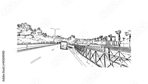 Building view with landmark of Ibiza town is the capital of Ibiza. Hand drawn sketch illustration in vector.
