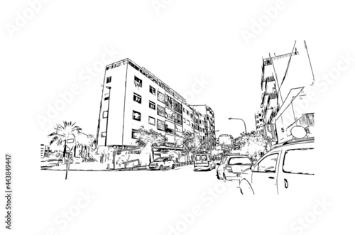 Building view with landmark of Ibiza town is the capital of Ibiza. Hand drawn sketch illustration in vector.