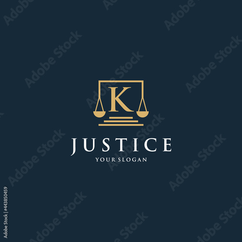 Initial letter k law logotype with square and simple modern design