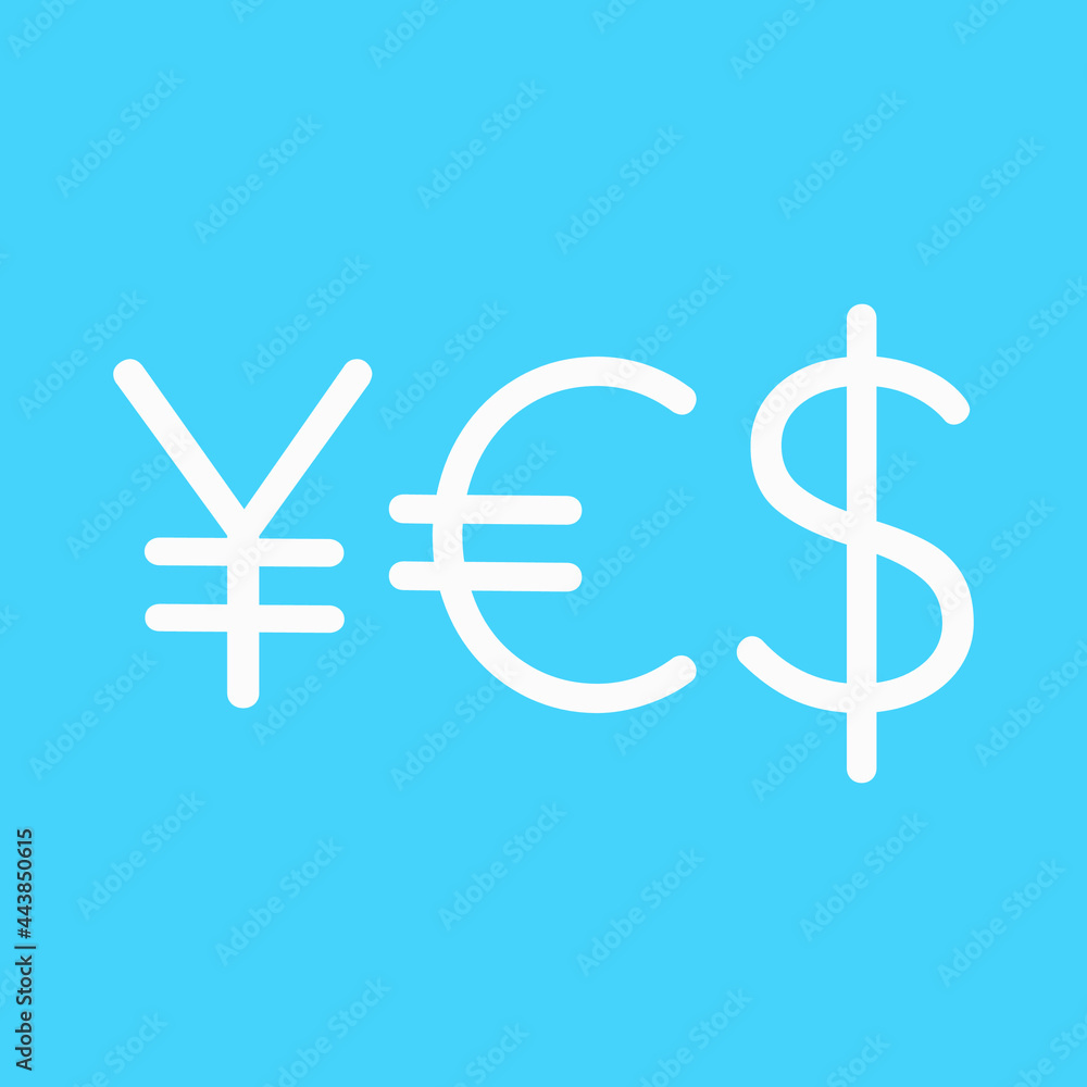 Obraz premium Word YES of currency symbols. Japanese Yen, Euro, US Dollar symbols.