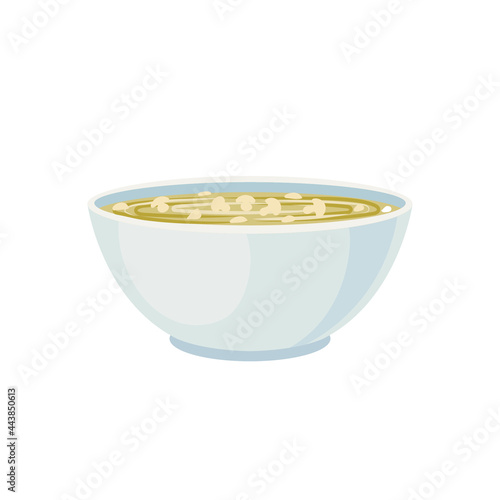 Vector Bowl of Mushroom Soup, Vegetable Soup Icon Isolated on White Background, Colorful Illustration.
