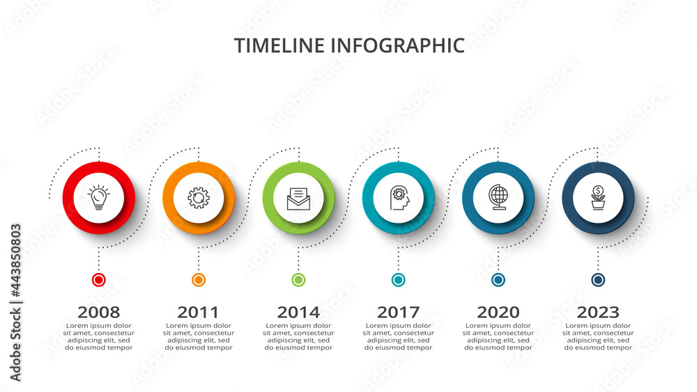 Timeline with 6 elements, infographic template for web, business, presentations, vector illustration - obrazy, fototapety, plakaty 