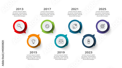 Timeline with 7 elements, infographic template for web, business, presentations, vector illustration