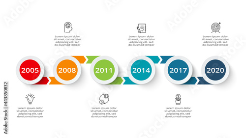 Timeline with 6 elements, infographic template for web, business, presentations, vector illustration