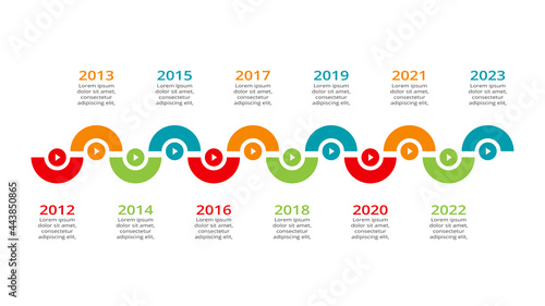 Timeline with 12 elements, infographic template for web, business, presentations, vector illustration