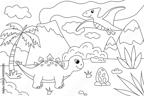 Children s coloring book with cute dinosaurs