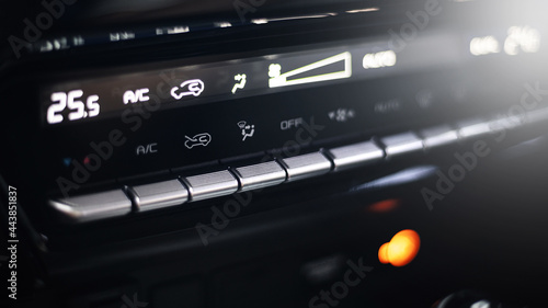 car air condition digital dashboard close up to icon cool hot adjust in modern automotive technology vehicle luxury switch climate equipment or temperature control during transportation