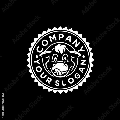 delicious expression cow inside a logo stamp or label. vintage logo, circle logo