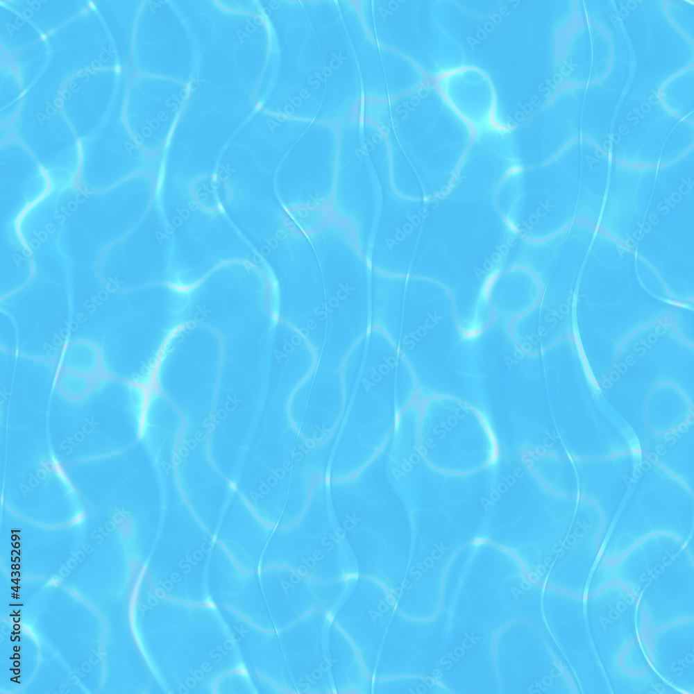 Caustic of water texture. Sea pattern. Transparent blue water. Seamless pool background.