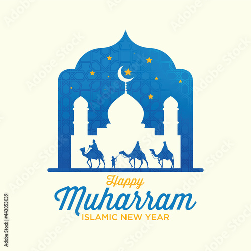 happy muharram islamic new year festival background. good for banner, background, greeting card, wallpaper, template, flyer, post