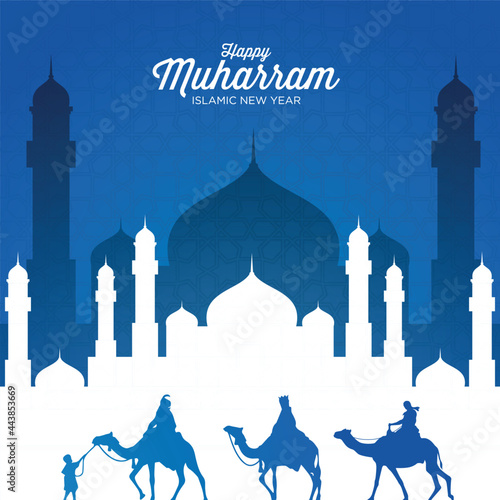 happy muharram islamic new year festival background. good for banner, background, greeting card, wallpaper, template, flyer, post