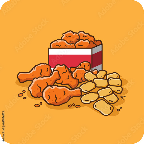 Fried Chicken Wings with Nuggets, vector design isolated background.