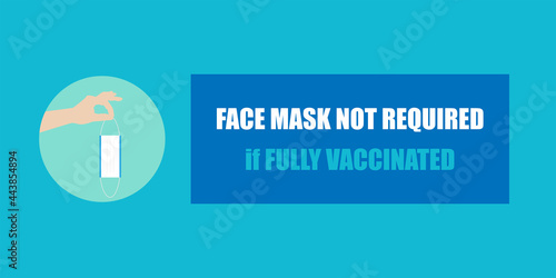 Face mask not required for vaccinated people banner. Illustration of hand throwing face mask and text. Vector illustration.