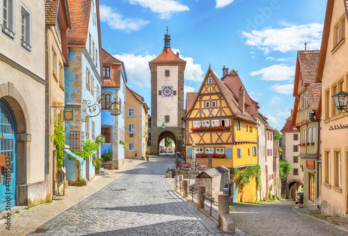 Picturesque view of medieval town Rothenburg ob der Tauber on sunny day, Bavaria, Germany photo