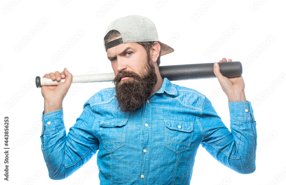 Man with beard holding baseball bat Stock Photo | Adobe Stock