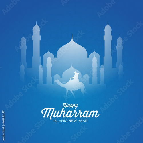 happy muharram islamic new year festival background. good for banner, background, greeting card, wallpaper, template, flyer, post photo