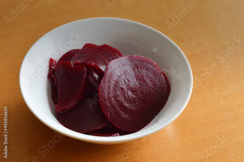 Pickled red beet salad in bowl